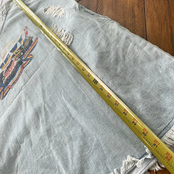 Zen Blue Light Wash denim mini dress tunic oversized shirt Chevy sz One Size - Picture 11 of 16